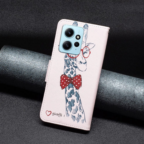 Klopové pouzdro pro Xiaomi Redmi Note 12 4G, Wallet, giraffe, růžové