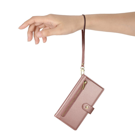 Klopové pouzdro pro Xiaomi Poco X7 Pro 5G, Wallet Zipper Pocket, růžové