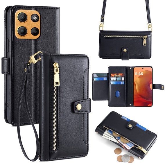 Klopové pouzdro pro Motorola Moto G15 / G15 Power, Wallet Zipper Pocket, černé