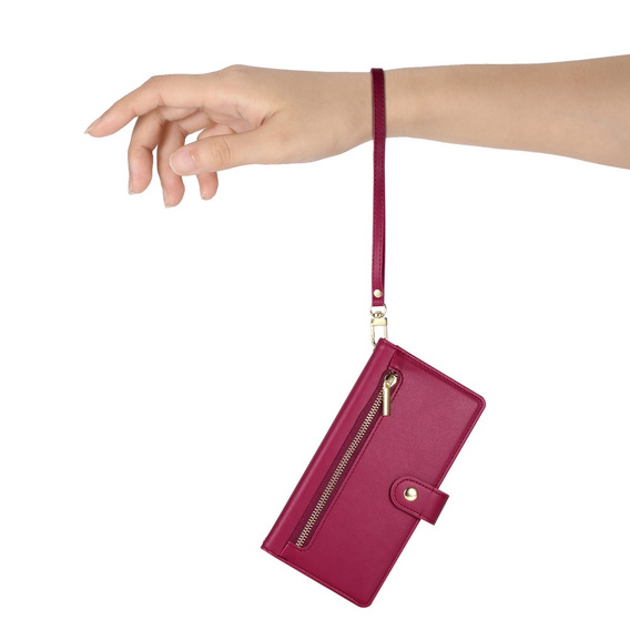 Klopové pouzdro pro Honor Magic 7 Lite, Wallet Zipper Pocket, červené