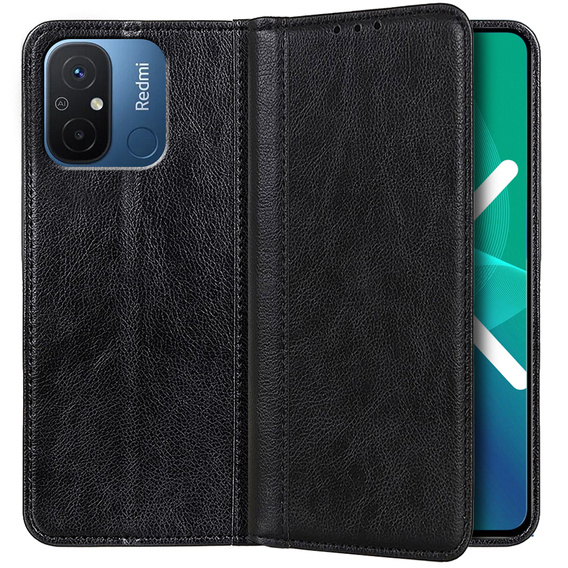 Pouzdro pro Xiaomi Redmi 12C, Wallet Litchi Leather, černé