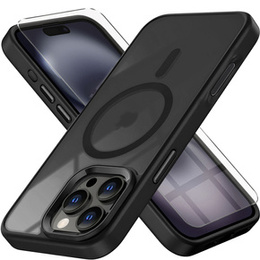 Pouzdro pro iPhone 16 Pro Max, pro MagSafe, ERBORD Matt Case, transparentní / černé + sklo na displej