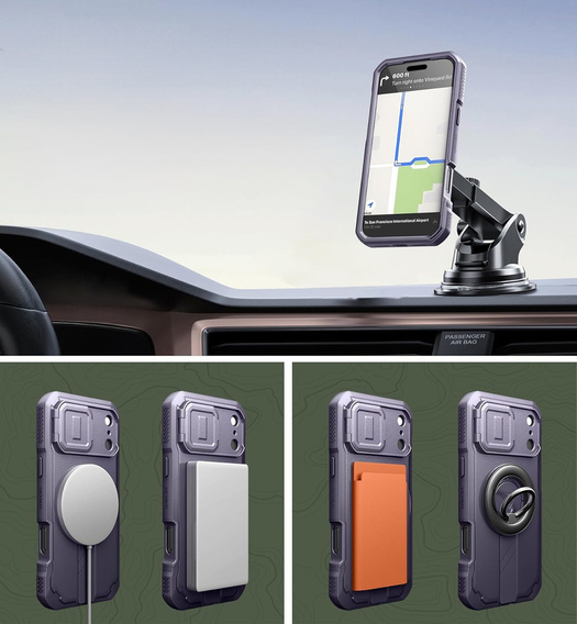 Pancéřové pouzdro Dexnor se stojánkem a spouští fotoaparátu, pro MagSafe pro iPhone 17 Pro Max