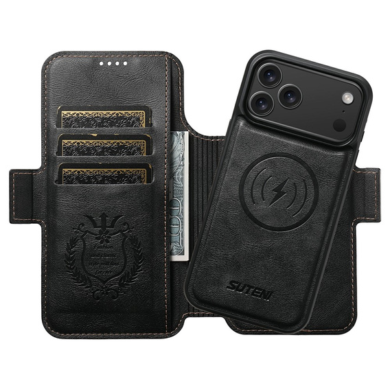 Flipové pouzdro 2 v 1 pro iPhone 17 Pro, SUTENI, pro MagSafe, černé
