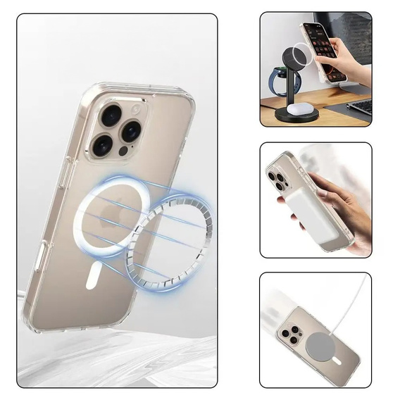 Pouzdro ERBORD MagSafe pro iPhone 16 Pro, aktivní tlačítko, průhledné + sklo na displej