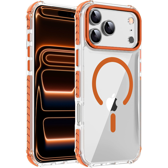 Pancéřové pouzdro MagSafe čiré s oranžovými boky pro iPhone 17 Pro Max