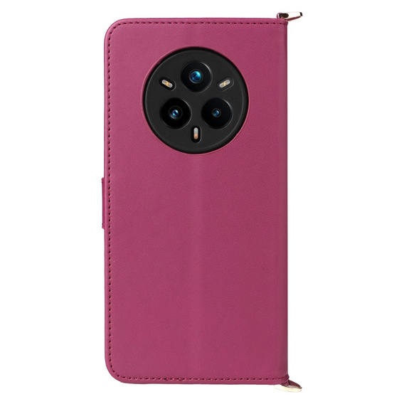 Flipové pouzdro pro Realme 14 Pro+ 5G, Crossbody Leather Wallet, tmavě růžová