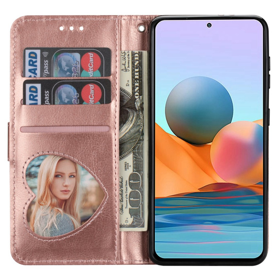 Klopové pouzdro pro Samsung Galaxy A35 5G, Wallet Zipper Pocket Glittery, růžové rose gold