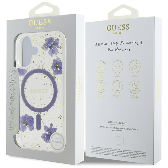 Pouzdro GUESS HC MagSafe Resin Flowers and Glitter pro iPhone 16