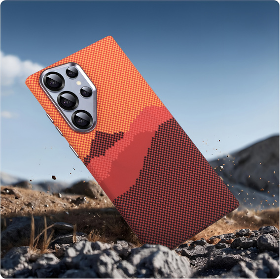 Pouzdro pro Samsung Galaxy S23 Ultra, Carbon Fiber MagSafe, oranžové