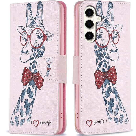 Klopové pouzdro pro Samsung Galaxy S23 FE, Wallet, Giraffe růžové