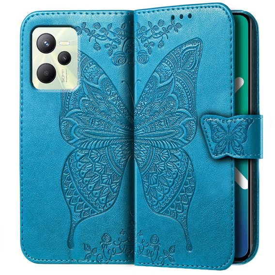 Klopové pouzdro pro Realme C35, Butterfly, modré