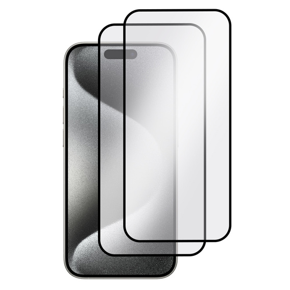 2x tvrzené sklo pro iPhone 15 Pro, ERBORD 3D pro celý displej
