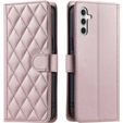 Pouzdro s klopou pro Samsung Galaxy A16, Rhombus Crossbody Leather, růžové rose gold