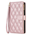 Pouzdro s klopou pro Samsung Galaxy A56 5G, Rhombus Crossbody Leather, růžové rose gold
