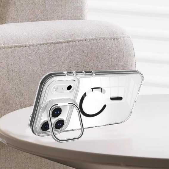 Pouzdro pro iPhone 17 Pro, pro MagSafe, se stojánkem, průhledné s černými vložkami