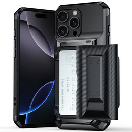 Pevné pouzdro TPU + PC s místem na kartu, černé pro iPhone 16 Pro Max