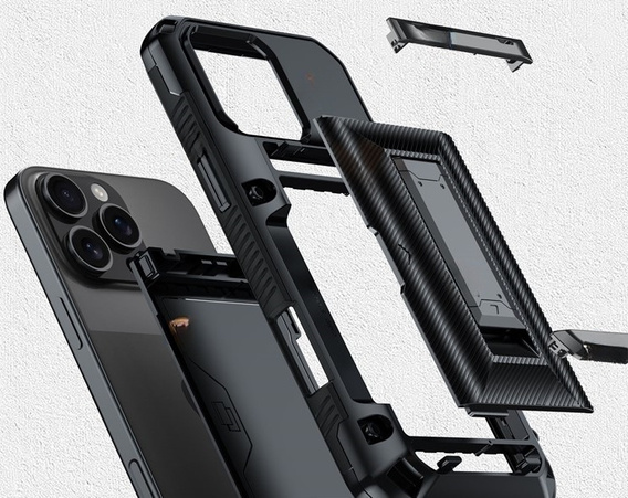 Pevné pouzdro TPU + PC s místem na kartu, černé pro iPhone 16 Pro Max