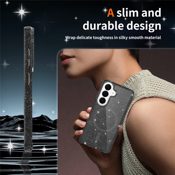 Brokatové pouzdro, pro MagSafe pro Samsung Galaxy S26, průhledné / černé