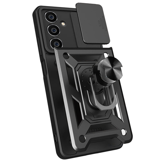 Pancéřové pouzdro pro Samsung Galaxy A25, pancéřový kroužek Slide Ring, černé + 9H sklo
