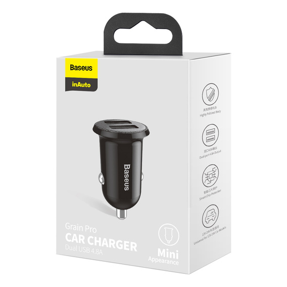 Baseus nabíječka do auta Grain Pro 2x USB 4,8A pro zařízení napájená přes USB – univerzální