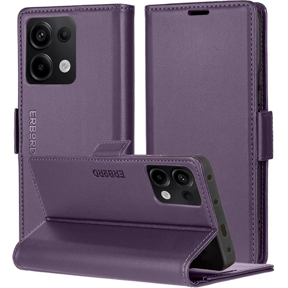 Pouzdro pro Xiaomi Redmi Note 13 Pro 4G / Xiaomi Redmi Note 14S / Xiaomi Poco M6 Pro 4G, ERBORD Glossy Litchi, flipová peněženka, fialové