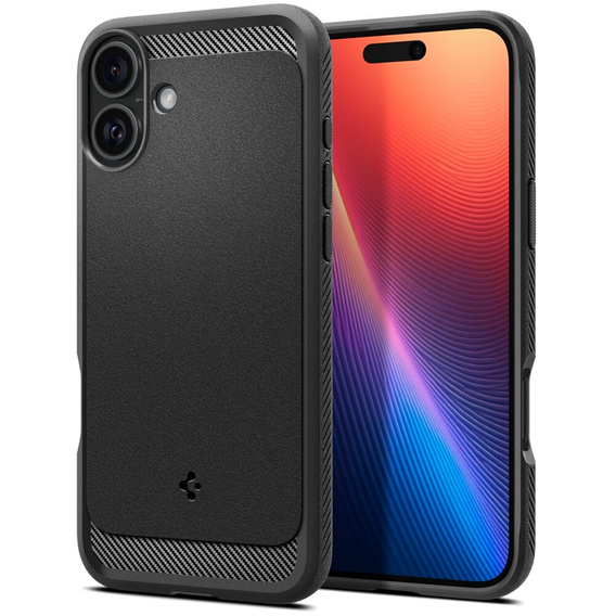Pouzdro Spigen pro iPhone 16, Rugged Armor MagSafe, černé + tvrzené sklo 9H
