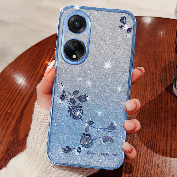 Pouzdro pro Oppo A58 4G, Glitter Flower, modré