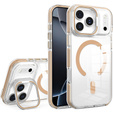 Pouzdro pro iPhone 17 Pro Max, pro MagSafe, se stojánkem, průhledné se zlatými vložkami