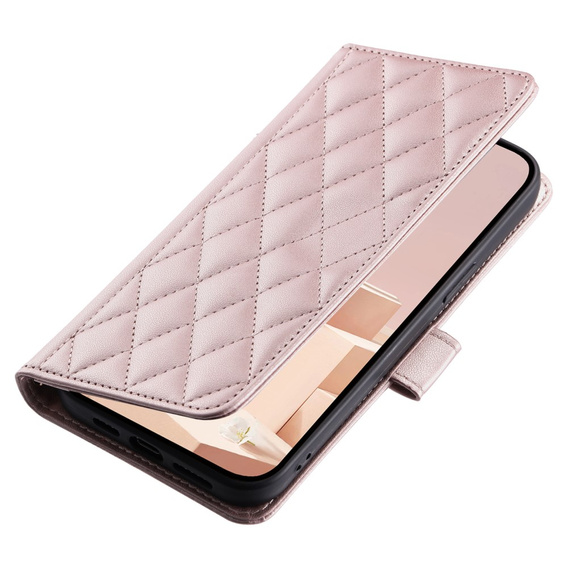 Pouzdro s klopou pro Samsung Galaxy S24 FE, Rhombus Crossbody Leather, růžové rose gold