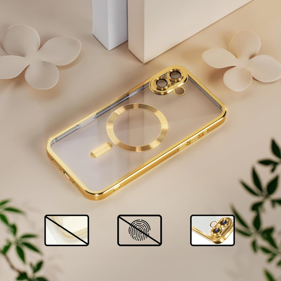 Pouzdro pro iPhone 16 Plus, Electro MagSafe, zlaté + sklo na displej