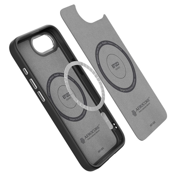 Pouzdro Spigen pro iPhone 16E, Enzo Aramid MagSafe, karbonově černé + 9H tvrzené sklo