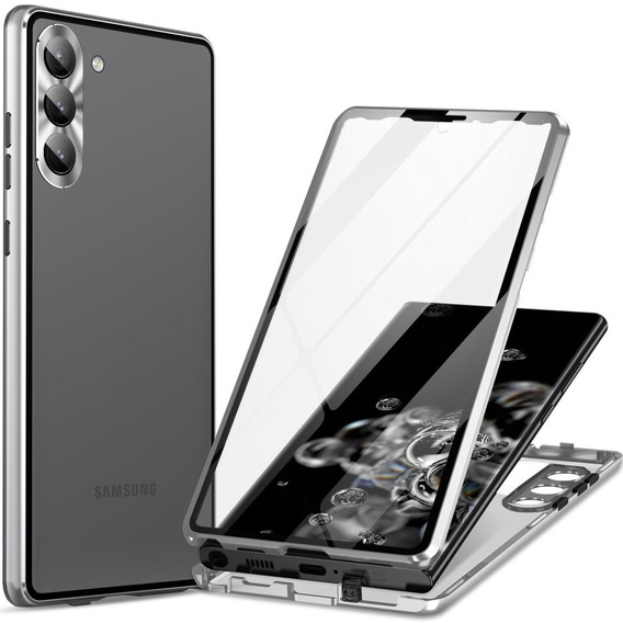 Pouzdro pro Samsung Galaxy S23, Magnetic Dual Glass, stříbrné