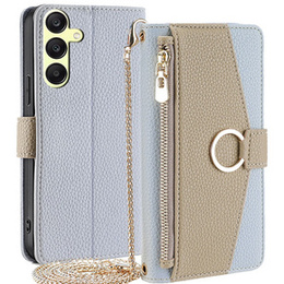 Flipové pouzdro Wallet Zipper Pocket pro Samsung Galaxy A25 5G, Wallet Zipper Pocket, se zrcátkem, modré