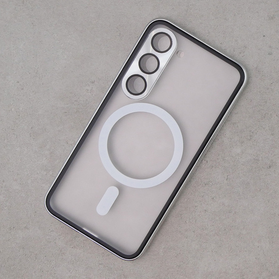 Magnetické pouzdro Dual Glass MagSafe pro Samsung Galaxy S23+ Plus, stříbrné