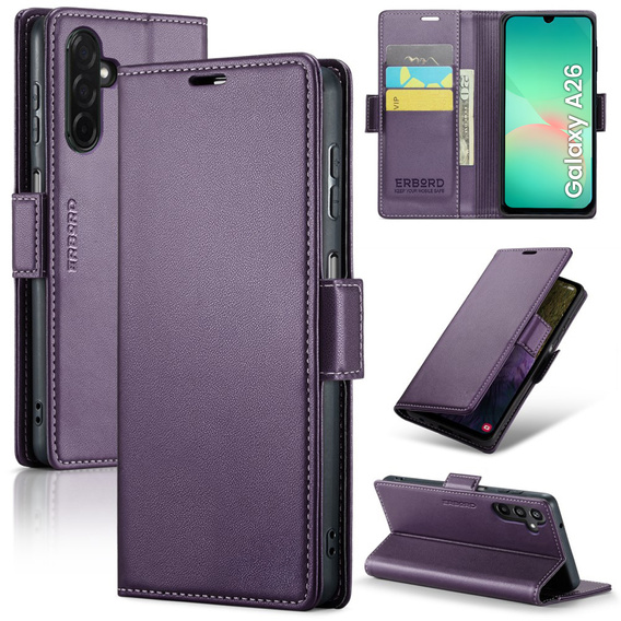 Pouzdro pro Samsung Galaxy A26, ERBORD Glossy Litchi, flipová peněženka, fialové