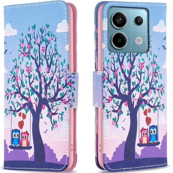 Klopové pouzdro pro Xiaomi Redmi Note 13 Pro 5G, Wallet, Owls & Tree