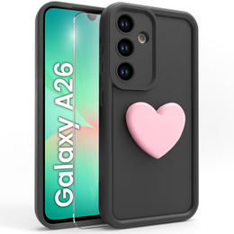 Pouzdro pro Samsung Galaxy A26, Silicone Heart, černé + 9H tvrzené sklo