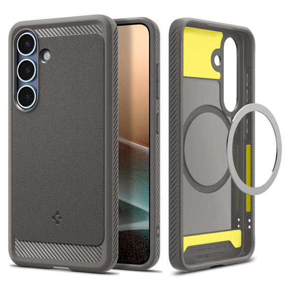 Pouzdro Spigen pro Samsung Galaxy S25, Rugged Armor MagSafe, šedé + tvrzené sklo 9H