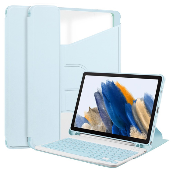 Pouzdro s klávesnicí pro Samsung Galaxy Tab A9+, Rotary 360° Leather, světle modré