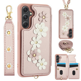 Pouzdro pro Samsung Galaxy A55 5G, Leather Flower Card Slot, růžové