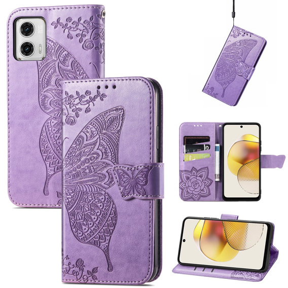 Klopové pouzdro pro Motorola Moto G73 5G, Butterfly, fialové