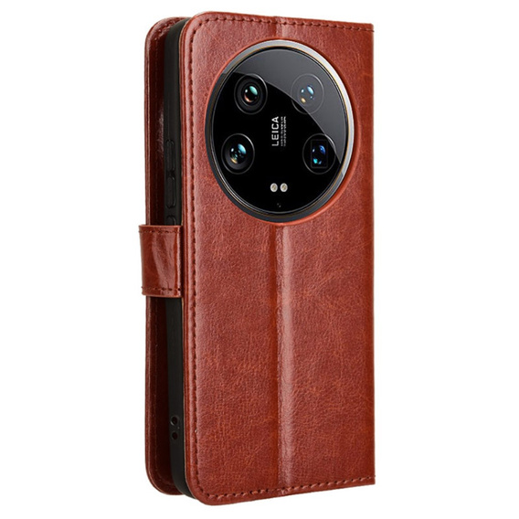 Klopové pouzdro pro Xiaomi 14 Ultra, Crazy Horse Wallet, hnědé