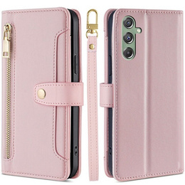 Klopové pouzdro pro Samsung Galaxy M34, Wallet Zipper Pocket, růžové
