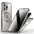 Pouzdro pro iPhone 15 Pro Max, Privacy Dual Glass, pro MagSafe, stříbrné