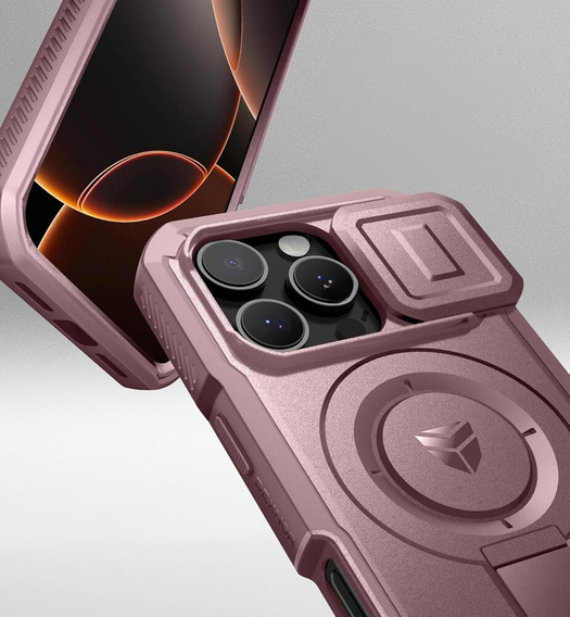 Pancéřové pouzdro pro iPhone 16 Pro, Dexnor CamProtect MagSafe, růžové (dva rámečky)