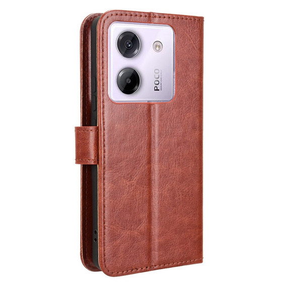 Klopové pouzdro pro Xiaomi Poco M7 Pro 5G, Crazy Horse Wallet, hnědé