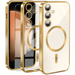 Pouzdro pro Samsung Galaxy S23 FE, Electro MagSafe, zlaté + sklo na displej