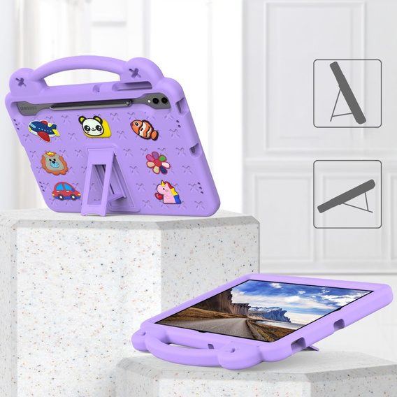 Dětské pouzdro pro Samsung Galaxy Tab S10+ Plus, Cute Patterns, se stojánkem, fialové
