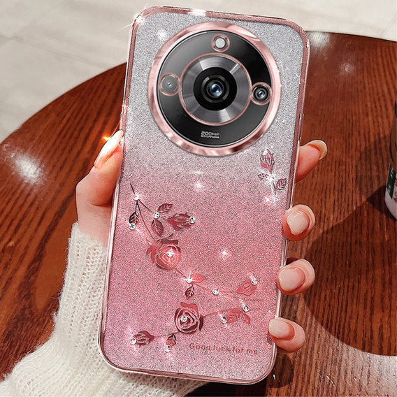 Pouzdro pro Realme 11 Pro 5G / Pro+ 5G, Glitter Flower, růžové rose gold